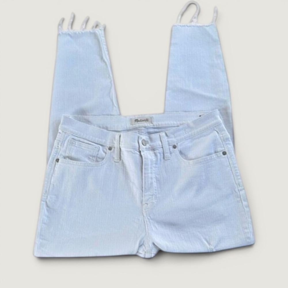 Madewell - White Distressed Jeans - Women's Size 32- 9" High Rise Skinny Crop